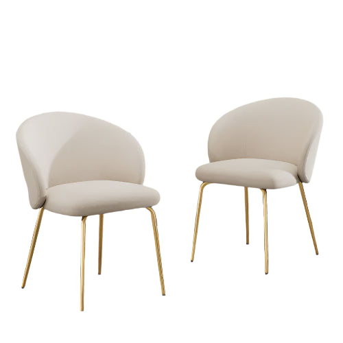 Fluwelen Eetkamerstoelen – Armleuningen – Luxe Stoelen – Comfortabele Stoelen – Zachte Bekleding – Ergonomische Rugleuning – Gouden Metalen Poot - Beige