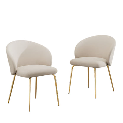 Fluwelen Eetkamerstoelen – Armleuningen – Luxe Stoelen – Comfortabele Stoelen – Zachte Bekleding – Ergonomische Rugleuning – Gouden Metalen Poot - Beige