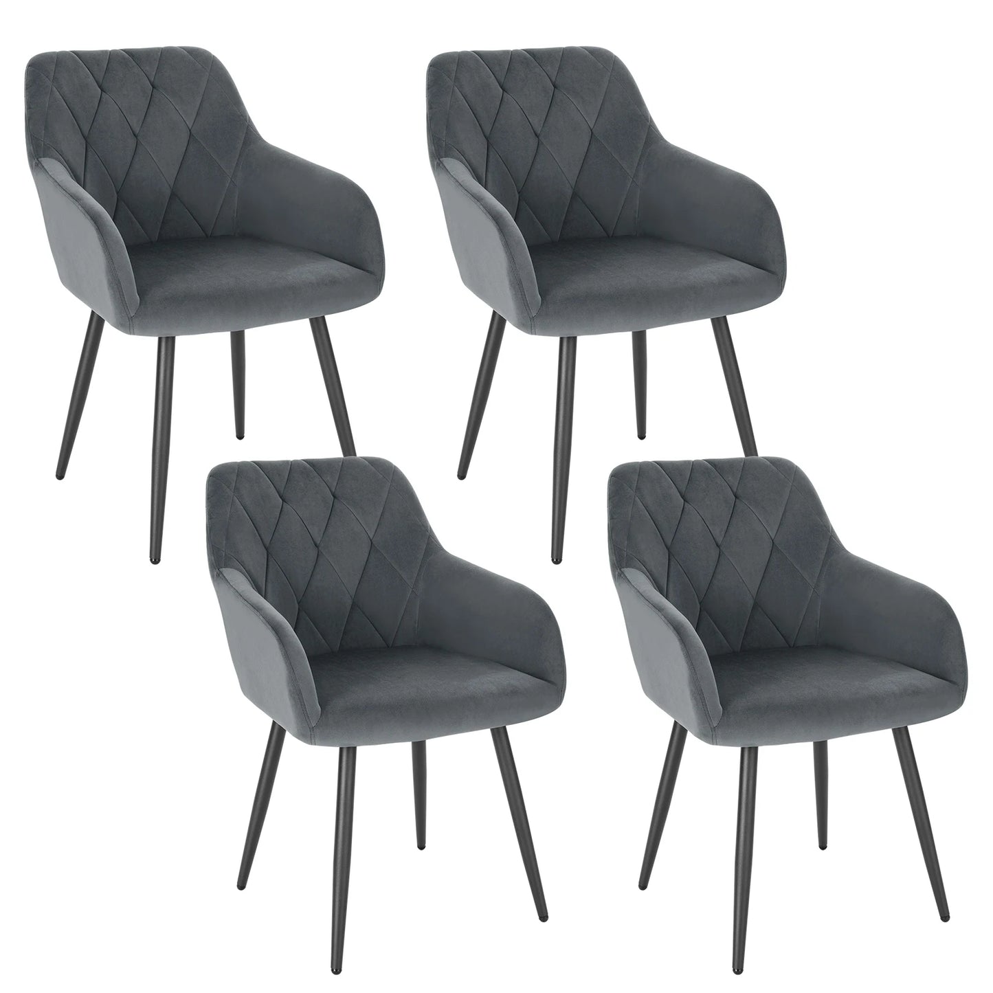 Eetkamerstoel – Bureaustoel – Stoel Met Armleuning – Scandinavische Stoel – Metalen Poten – Velvet Bekleding – Ergonomisch Design - Donkergrijs - QUORE