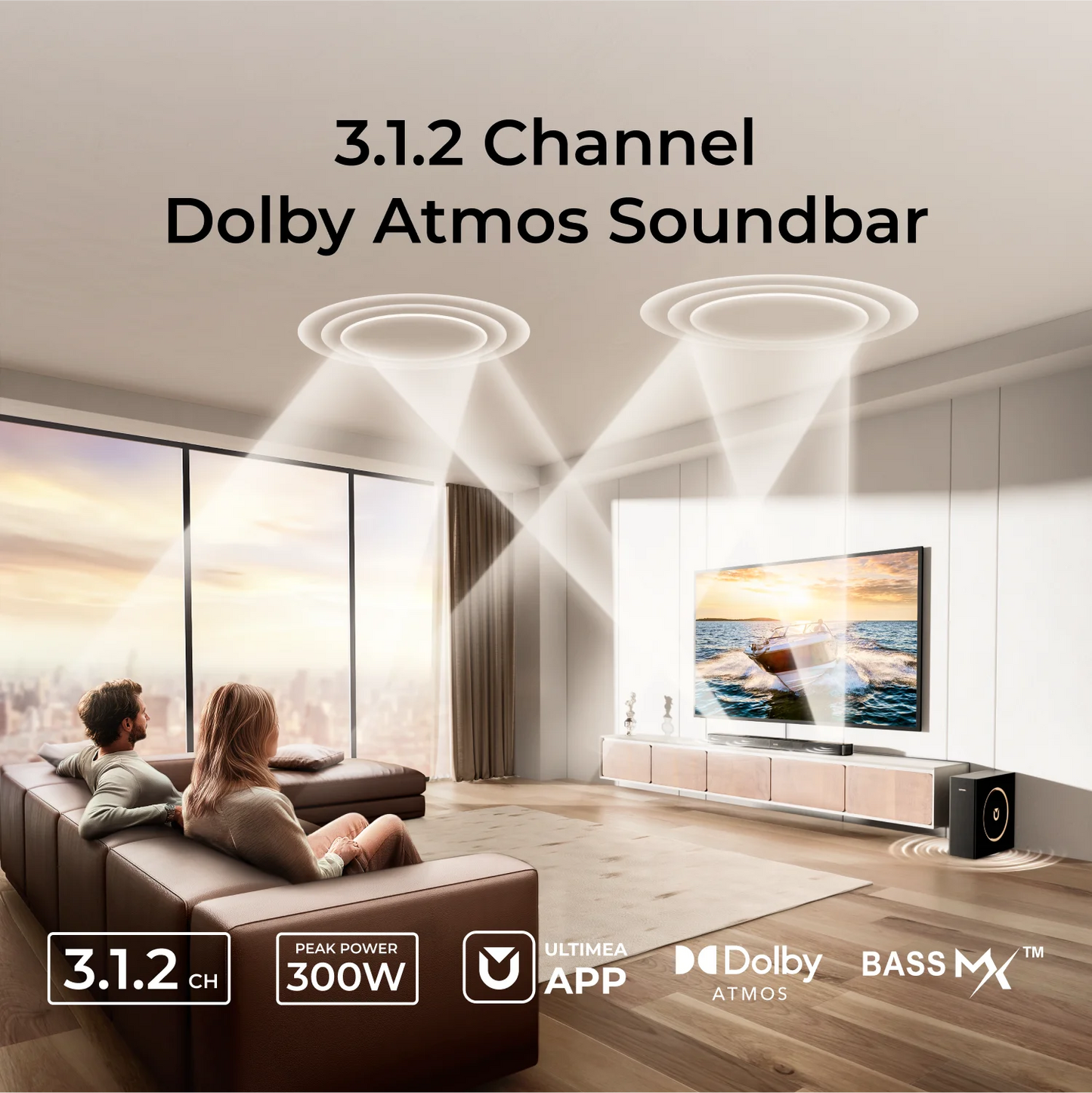 Soundbar – Home Cinema Speaker – Surround Geluidssysteem – TV Luidspreker – Dolby Atmos Soundbar – 3.1.2 Kanaals Surround – Krachtige Bass Met BassMX Technologie