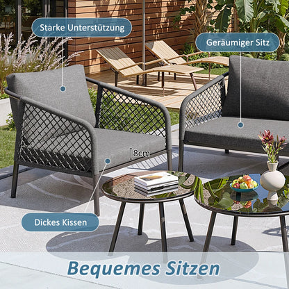 Loungebank – Tuinbank – Loungeset – Buitenbank – Tuinmeubel – Roestvrij Stalen Frame – Inclusief Comfortabele Kussens