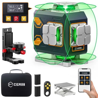 4x360° Groene Lijnlaser – Laser Level – Zelfnivellerend – Waterpas – Precisie Laser – Bluetooth Afstandsbediening – IP54 Bescherming