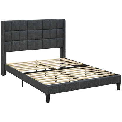 Bedframe – Bedombouw – Slaapbank – Tweepersoonsbed – Lichtgrijs – Stevige Houten Constructie – Hoofdbord Met Comfortabel Linnen