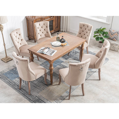 Eetkamerstoel – Fluwelen Stoel – Comfortabele Stoel – Hoge Rugleuning – Massief Rubberhout – Draagvermogen 150 Kg – Zachte Schuimlaag - 6 Stuks - Beige