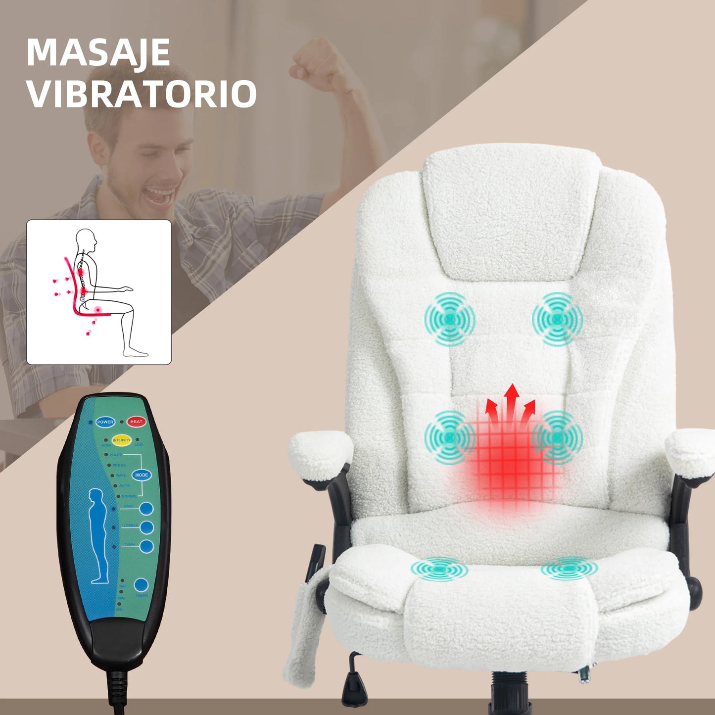 Massagestoel – Bureaustoel – Relaxstoel – Massagefauteuil – Ontspanningsstoel – 6 Massagepunten – Verstelbare Hoogte - Wit