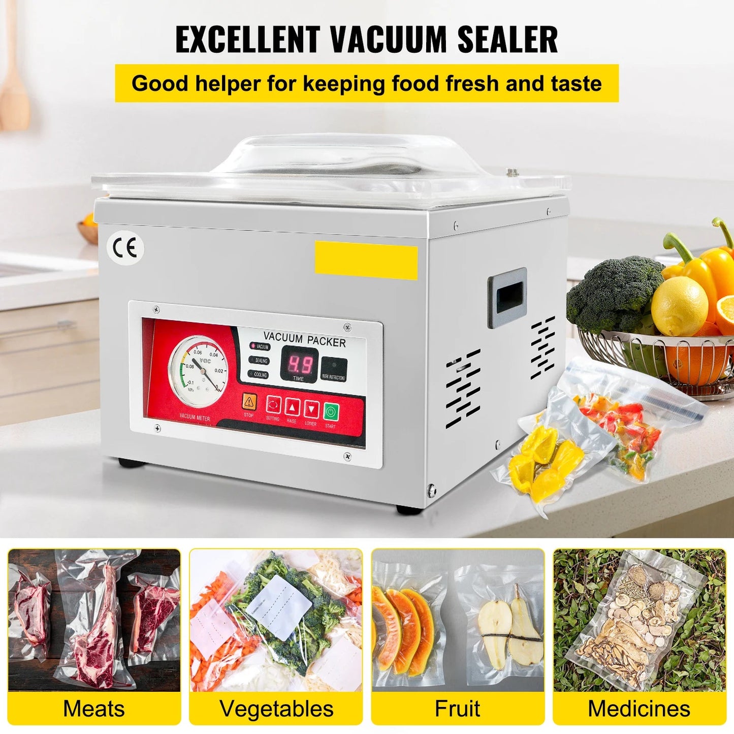 Chamber Vacuum Sealer – Vacumeermachine – Vacuümmachine – Vacuum Sealer – Voedselverpakking – 180W Motor – 33x25 Cm Sealing