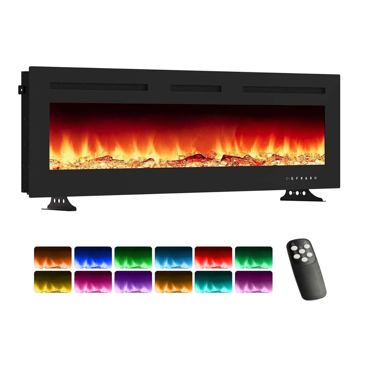 Elektrische haard – Sfeerhaard – Open haard – Elektrische kachel – Wandhaard – 50 inch – 12-kleur vlam effect – 900/1800W met afstandsbediening en app bediening - QUORE