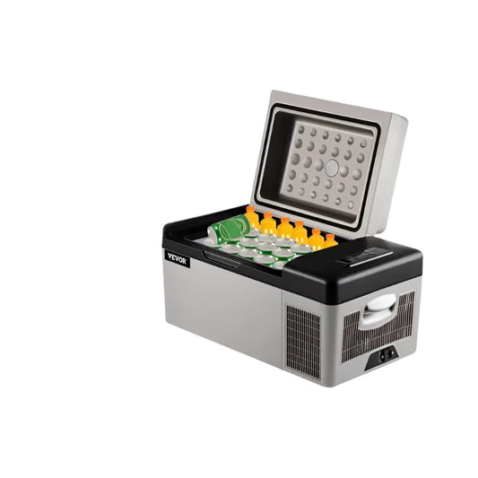 Mini koelkast - Mini koelkast voor drankjes - Mini auto koelkast - Draagbare compressor koeler - Koelbox voor kamperen - 20L - 12/24V DC - 110-240V - 45W - Grijs