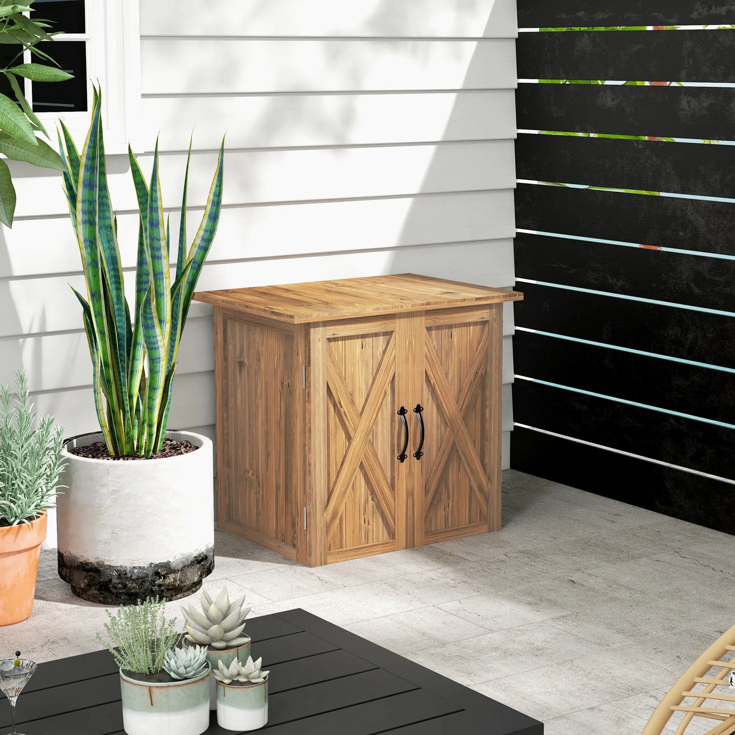 Tuinhuisje – Tuinkast – Tuinschuur – Berging – Buitenopslag – Vurenhout – Compact 0,39 m² – Dubbele Deuren Met Magnetische Sluiting - Natuurlijk Bruin Hout