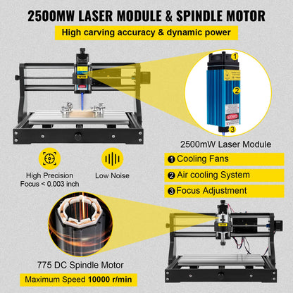 Laser graveermachine - Lasersnijmachine - Lasergraveren - Lasersnijmachine - 3018 PRO 0,5W Laser - met Lasermodule 3-assig - voor doe-het-zelf houtbewerking - QUORE
