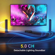 Soundbar - 2-in-1 - 5.0ch Soundbar for TV - Detachable soundbar - Speakers - Speaker cables - Speaker - Stereo - BT 5.3 - 180W - RGB lighting - Black