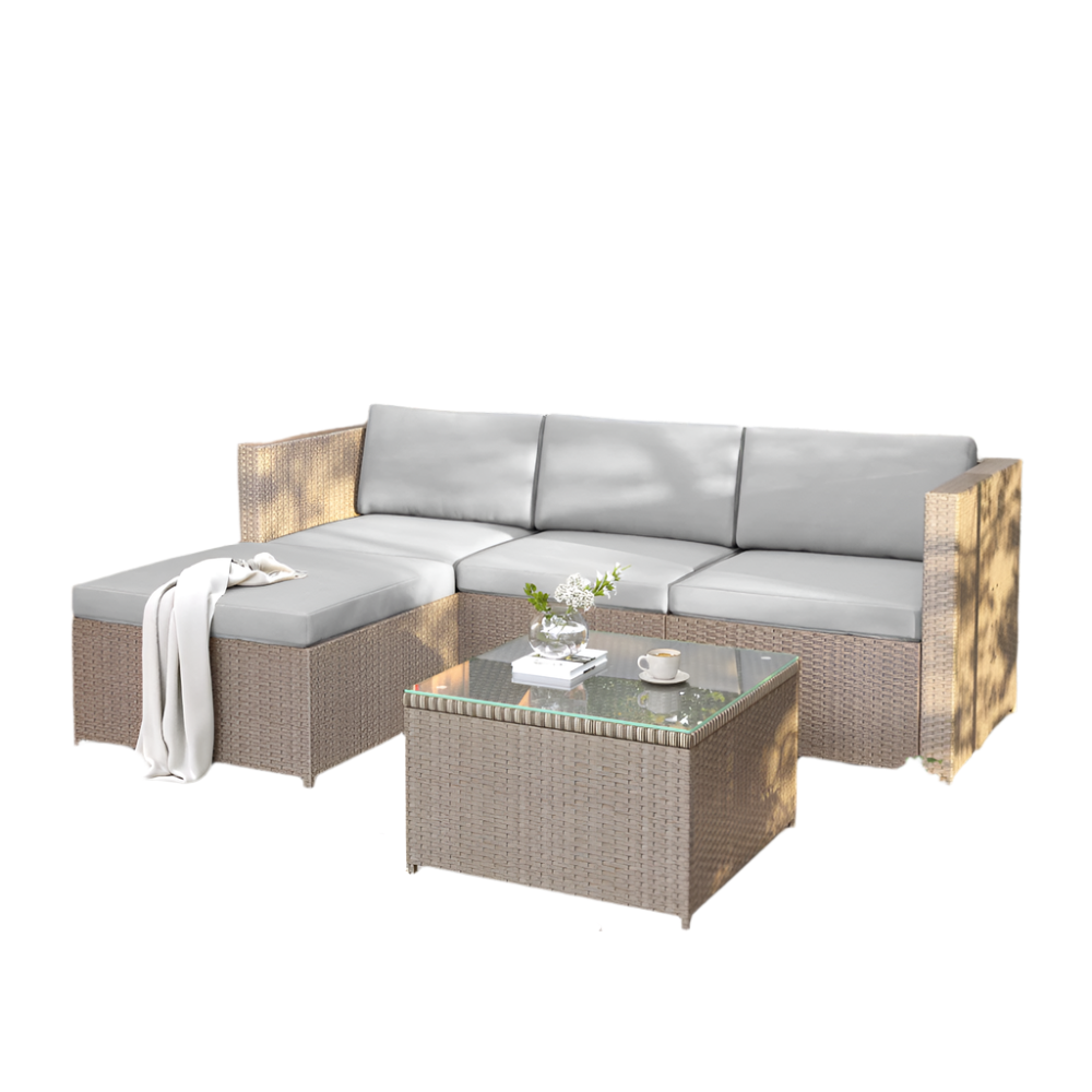 Loungestoelset – Tuinset - Buitenmeubelen - Tuinmeubilair – 4 persoons – Polyrattan met Stalen Frame – Waterafstotende Kussens - Grijs