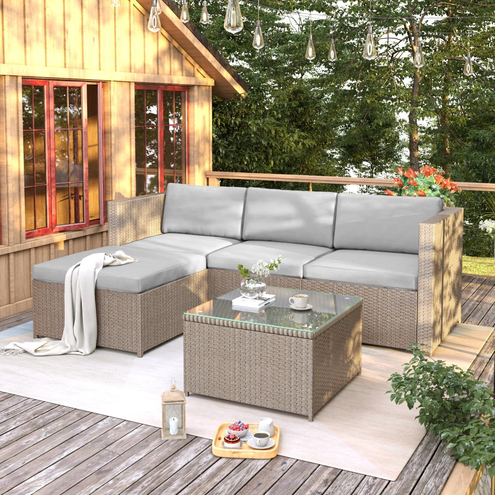 Loungestoelset – Tuinset - Buitenmeubelen - Tuinmeubilair – 4 persoons – Polyrattan met Stalen Frame – Waterafstotende Kussens - Grijs