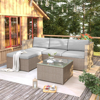 Loungestoelset – Tuinset - Buitenmeubelen - Tuinmeubilair – 4 persoons – Polyrattan met Stalen Frame – Waterafstotende Kussens - Grijs
