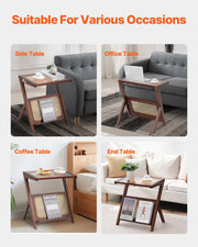 Koffietafel - Table - Coffe table - Living Room Table - Rotan Salontafel - Z-vormig - 47in - Rotan Geweven Bamboe Salontafel - met Gehard Glazen blad - voor Woonkamer Slaapkamer
