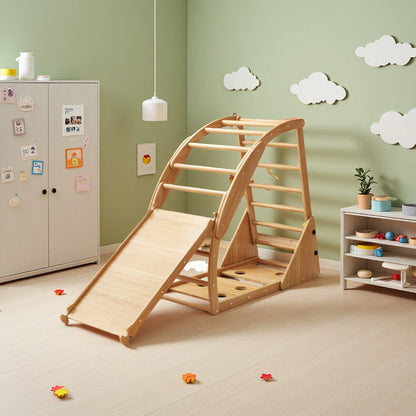 Houten Klimrek – Speelset – Klim- En Speeltoestel – Montessori Speelgoed – Massief Dennenhout – 8-in-1 Functioneel – Draagvermogen 50 Kg