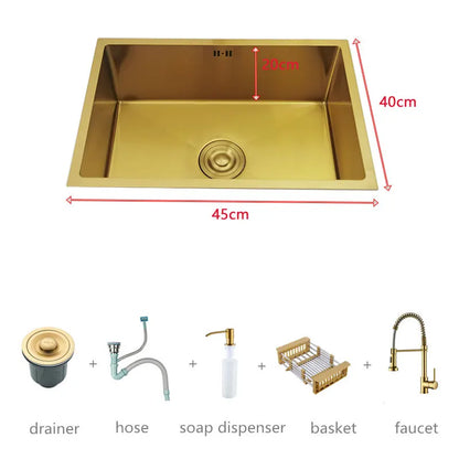Goudkleurige Wastafel – Badkamerfontein – Waskom – Lavabo – Spoelbak – 45x40 cm – 304 Roestvrij Staal – Boven- en Onderbouw