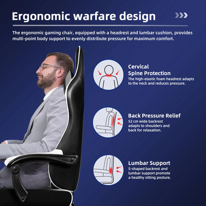Gamingstoel – Bureaustoel – Gamestoel – Deskchair – Ergonomische Stoel – Verstelbare Rugleuning – Ademend PU-Leder – Blauw