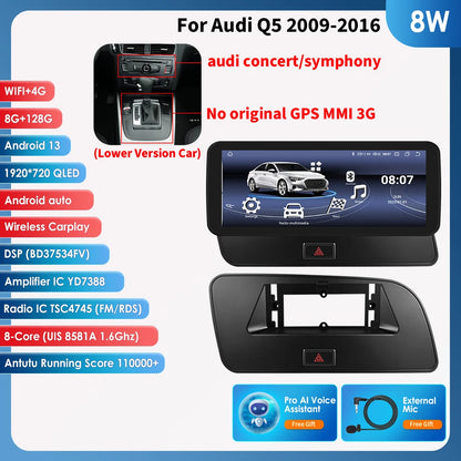 Hizpo AI Voice WIFI 4G-LTE Android 14Car Radio for Audi Q5 2009-2016 Multimedia Video Player GPS 2din BT Autoradio