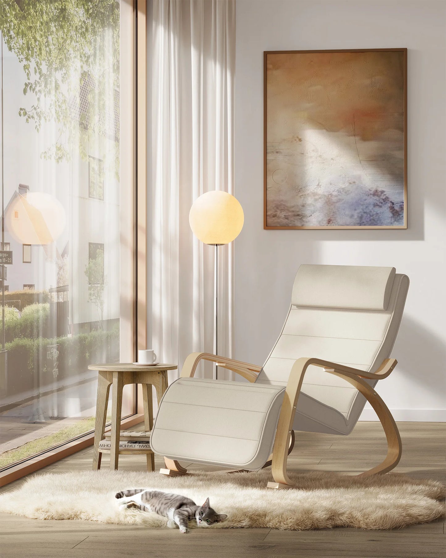 Schommelstoel - Schommelbank -  Relaxstoel - Draaifauteuil - Comfortabele Relaxstoel voor Woonkamer of Slaapkamer - Lichtgrijs - QUORE