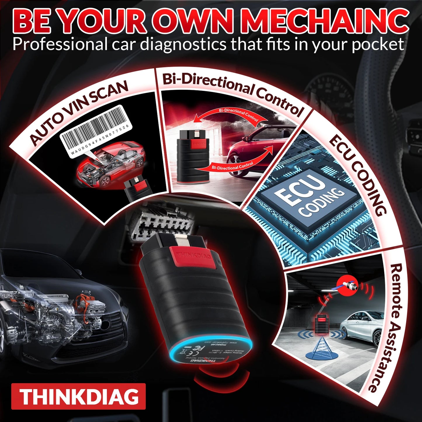 OBD Scanner - OBD2 - Auto Scanner - Auto uitlezen - Diagnose Apparatuur voor Auto's - All System Diagnostic Tool - ECU Coding -  16 Resets - Draadloos via Smartphone - Actieve Test - Voor 115 Automerken - Hot Versie