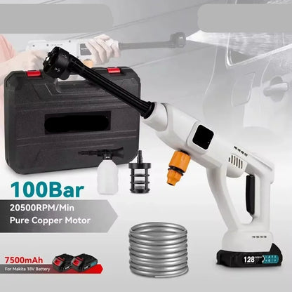 Hogedrukreiniger - Terrasreiniger - Accu - Elektrische Waterdrukspuit - 100Bar - 6-in-1 Spuitkop – Met 2 Accu’s en Opbergbox – Voor Auto en Tuin - Draadloos Spuitpistool