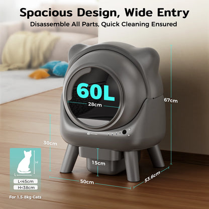 Automatische Kattenbak – Zelfreinigende Kattenbak – Slimme Kattenbak – XL Kattenbak – 60 Liter Inhoud – App-Bediening – Veiligheidssensoren
