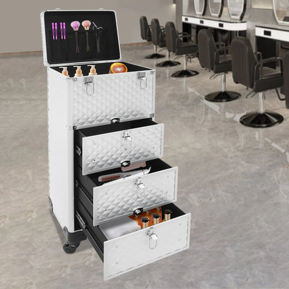 Salon Trolley – Make-up Trolley – Beauty Trolley – Opbergwagen – Kist Met Lades – Zilver – Duurzaam Aluminium – 3 Lades Met Slot