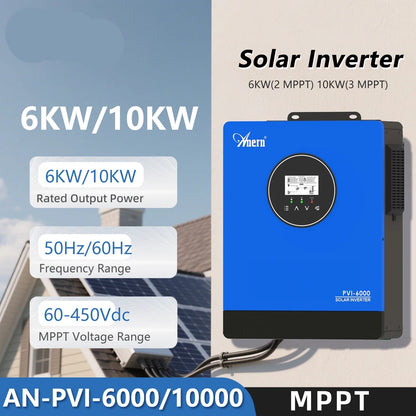 Pure Sine Wave Zonne-Omvormer – Zonnestroom Omzetter – Solar Inverter – Zonnepaneel Omvormer – Mppt Zonne-Omvormer – 10KW Zonder WiFi – Hoog Vermogen 10.000w – Dubbele/Driedubbele Mppt Trackers - QUORE