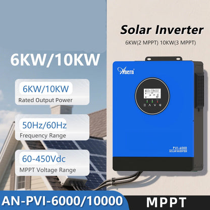 Pure Sine Wave Zonne-Omvormer – Zonnepanelen Omvormer – Solar Inverter – Off-Grid Omvormer – Zonne-Energie Converter – 6 KW Zonder WiFi – Hoge Efficiëntie 97% – Dubbele Mppt Trackers - QUORE