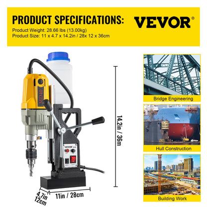 Drill Machine - Magnetic Core Drill Machine - Magnetic Drill Machine - Electric Magnetic Drill Machine - 1100W 1.57” Bore Diameter, 2697lbf/12000N Portable Electric - with 12 Bits, 580RPM Max Speed