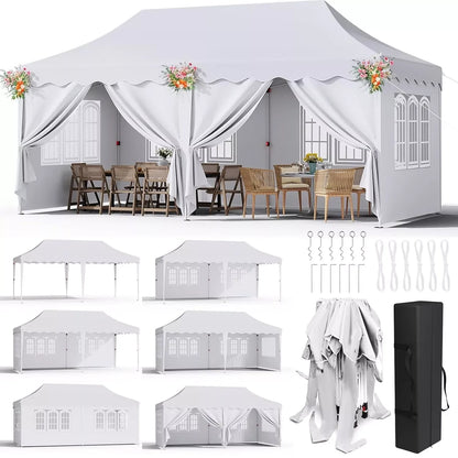 Tuinpaviljoen - Partytent - Easy up Partytent - Paviljoen - Partytenten - Vouwbare - 3x6m - Zware - Waterdichte Gazebo - 6 Zijwanden - UV50+ Bescherming - Stevige Stalen Frame - en Opbergtas - Wit
