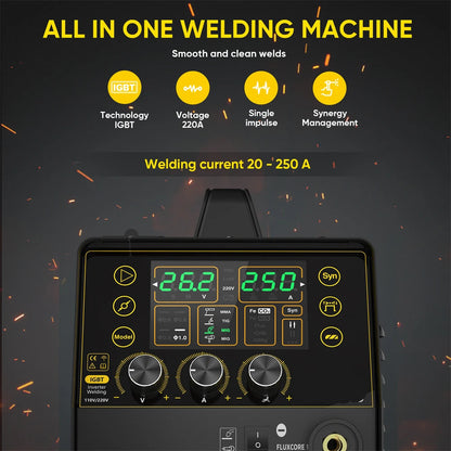 Elektrode Lasmachine - Lasmachine - Lasapparaat - Digitaal Inverterlassen - Draagbare - MMA ARC - Gasless MIG - LIFT TIG - AC 230V - ±15% - 50/60Hz - 64V - 42 x 26 x 18.5 cm - Zwart