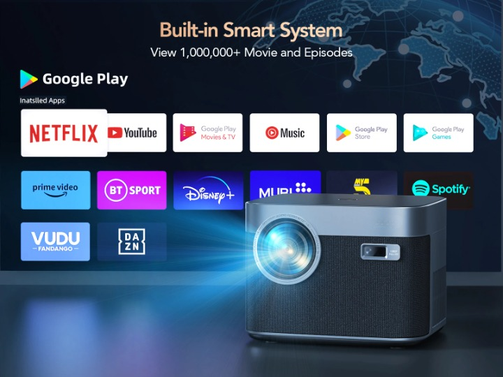 Mini Beamer - Projector - Digitale Beamer - Draagbaar - 1080P - Met Autofocus - 26000LM - 4K Projector - 8K Video - Bluetooth Beamer - 700 ANSI - 75W - WiFi 6 - Android 9.0 system - Zwart/Grijs