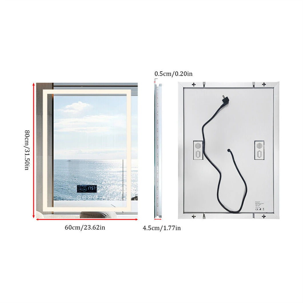 LED-Badkamerspiegel – Slimme Spiegel – Verlichte Spiegel – Anti-Condens Spiegel – Bluetooth Spiegel – Dimbare Led-Verlichting – Frameloos Aluminium Design - 600x800mm - QUORE
