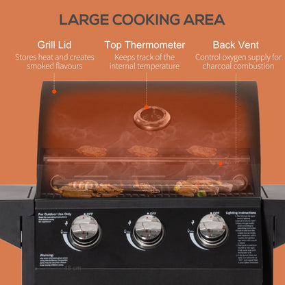Gasbarbecue – Buitenbarbecue – Grill – Barbecuewagen – Compact – 3 Krachtige Branders – 41x24 Cm Grilloppervlak - QUORE