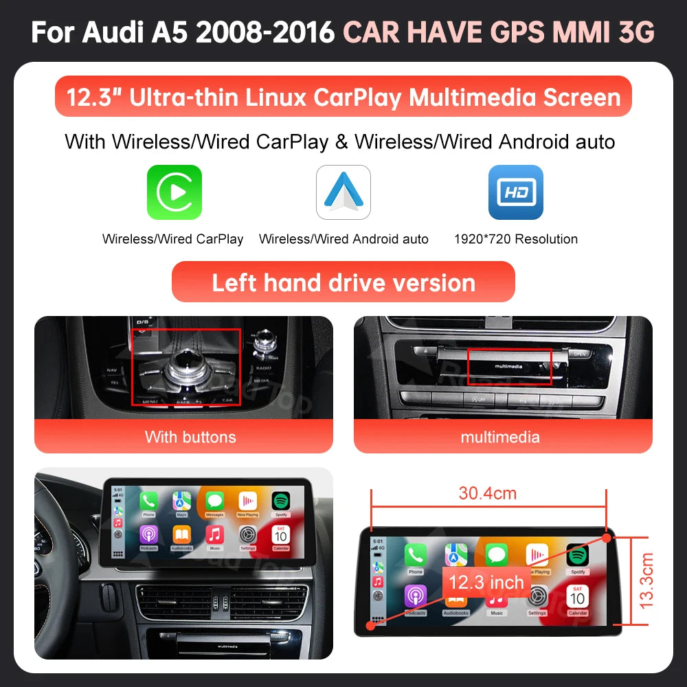 Multimedia Display – Auto Navigatiesysteem – Touchscreen Radio – Inbouw Scherm – 12.3 Inch Variant – Draadloze CarPlay & Android Auto – Linux Besturingssysteem - QUORE