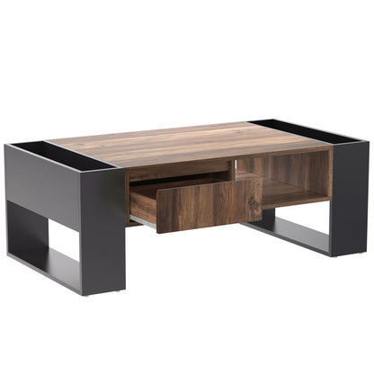 Wood Grain Coffee Table with Handle-Less Drawer with Storage Compartment, Double-Sided Storage Sofa Table for Office Living Room