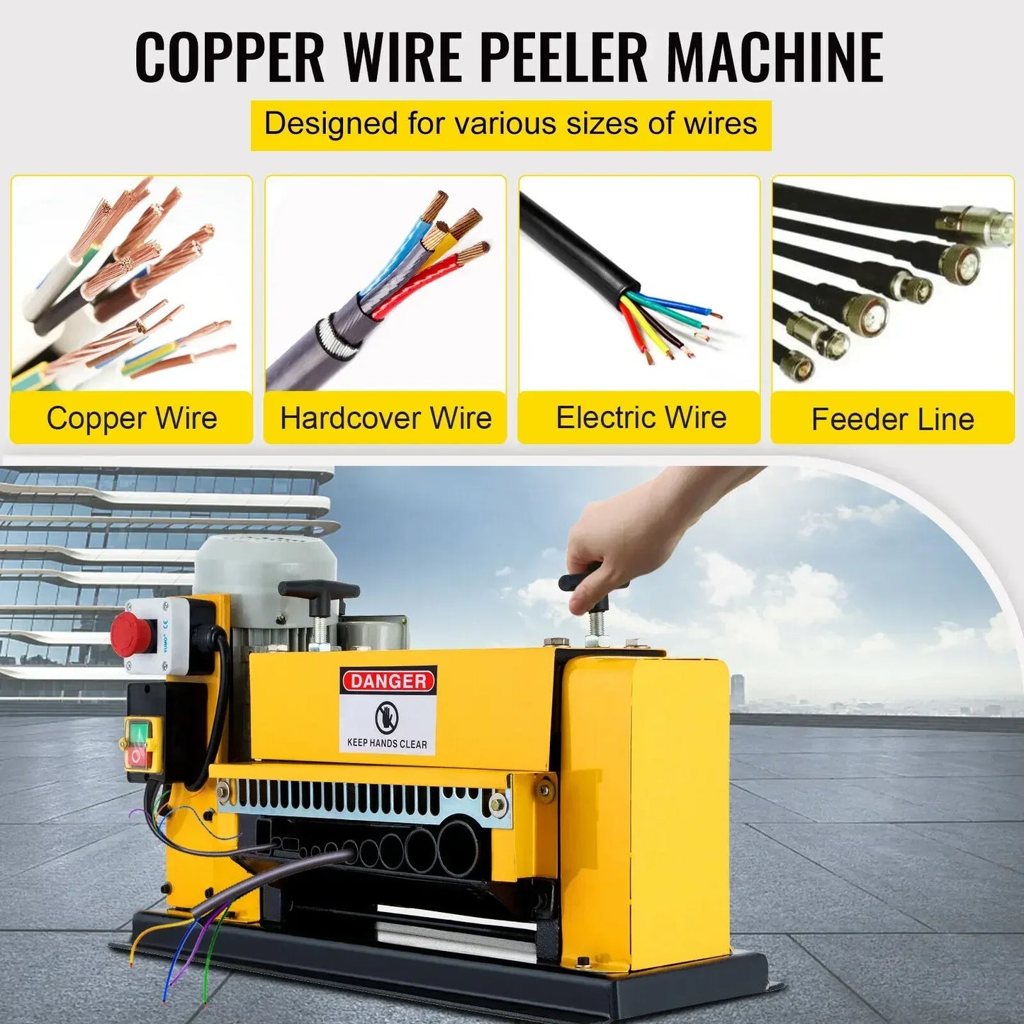 Draadstripmachine - Elektrisch Koperdraad - Strippen Machine - 1.5 mm-38 mm - 370W - Automatische Kabelstripper - Aluminium Behuizing - 10 Messen - 11 Invoergaten - voor het Strippen van Koperdraad - Blauw