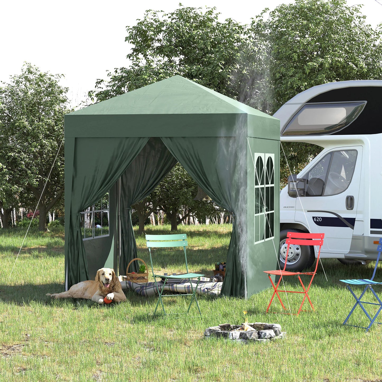 Paviljoen - Tuinpaviljoen - Partytent - Tuintent - Pop-up Kliksysteem - Stabiel - Vouwtent - Opvouwbaar - Waterdicht - Winterbestendig - 50+UV-Bescherming - voor Tuin - Buiten - Achtertuin - 2 x 2 m - Groen