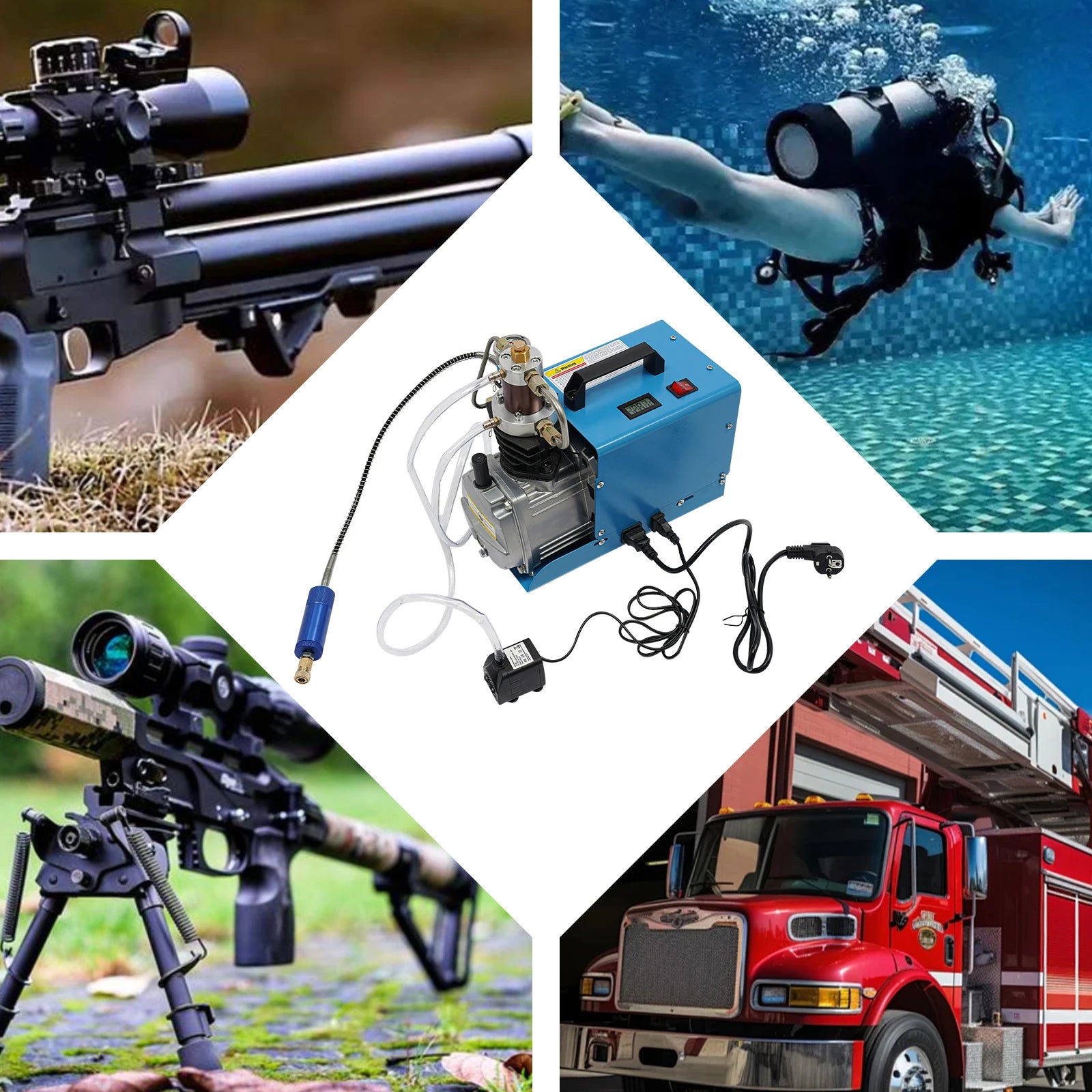 Luchtcompressor – Compressor – Luchtpomp - Airpress Compressor - Elektrische Compressor – Oppompen – Industrieel – 2800 RPM - 1800 W Motor – 40 Mpa Max Druk-  220V - Blauw - QUORE