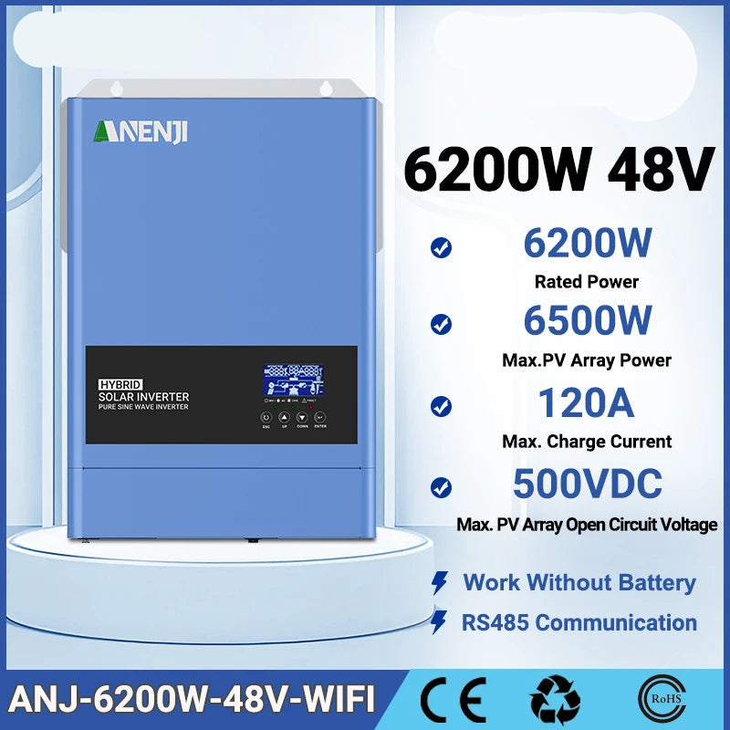 Hybride Zonnestroom Omvormer – Solar Omvormer – Energieomvormer – Accu Omvormer – Zonne-energie Inverter – 4 kW-6,2 kW Vermogen – Wifi & MPPT Technologie