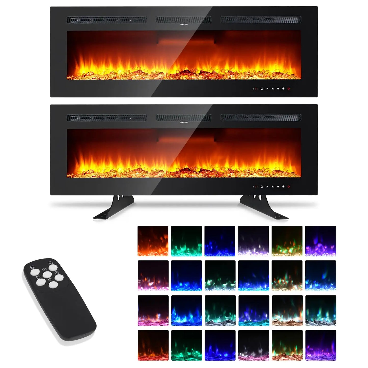 Elektrische Haard 3D Haard Wandhaard Sfeerverwarming LED Open Haard – 60 Inch 152 cm – 12 Kleuren Vlameffect – 900/1800W Verstelbare Warmte