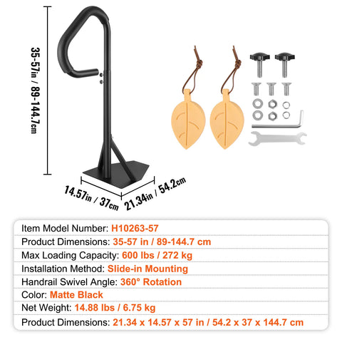 Hot Tub Leuning - Draaibare Hot tub Leuning - Zijrail - Verstelbare Leuning - 360° Rotation - 6.75kg -  35-57 inch - Zwart