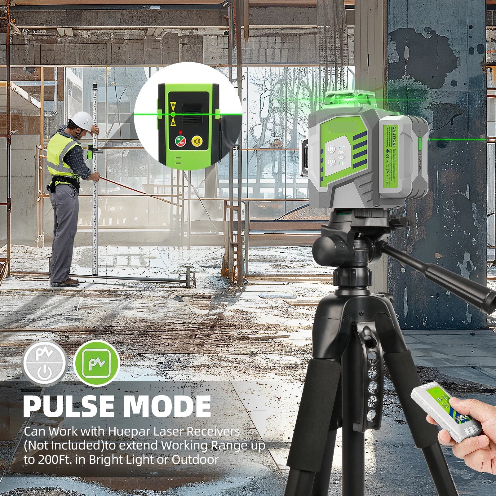 3D Laserwaterpas – Laserwaterpas – Zelfnivellerend – Groene Laser – Tripod – 12 Laserlijnen – 8000 mAh Accu - QUORE