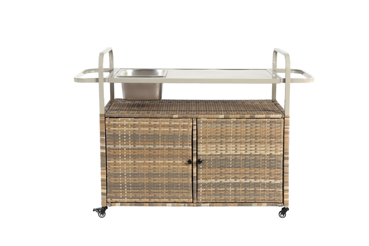 Outdoor Barwagen – Buitentrolley – Servierwagen – Tuinwagen – Bistrowagen – Gepoedercoat Staal – 360° Draaibare Wielen - QUORE