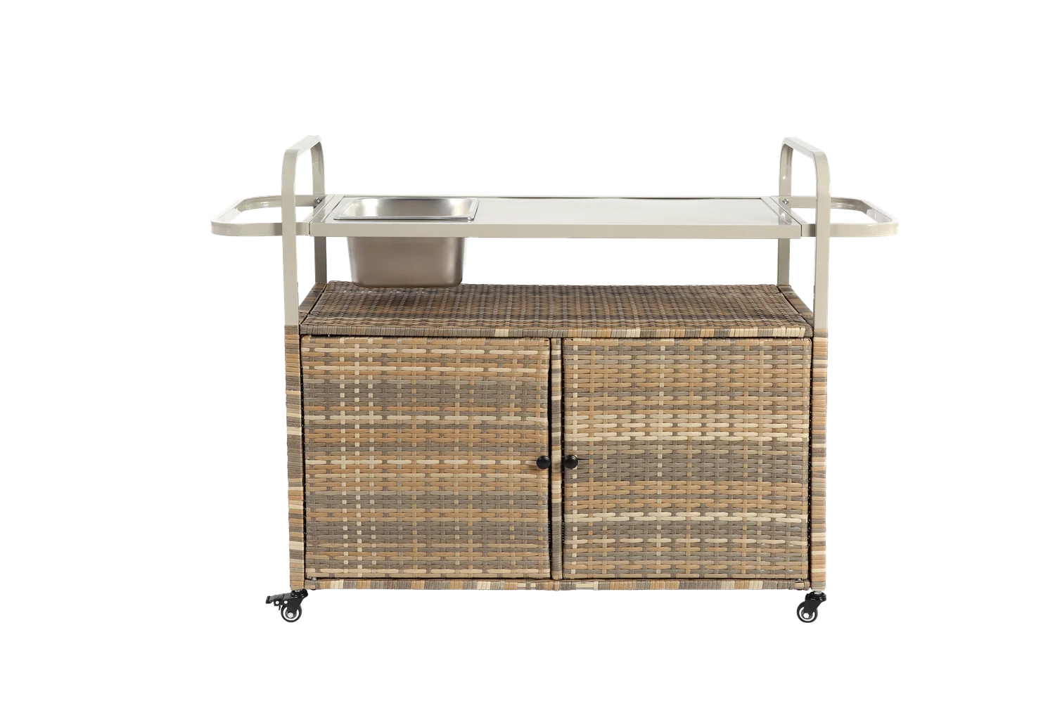 Outdoor Barwagen – Buitentrolley – Servierwagen – Tuinwagen – Bistrowagen – Gepoedercoat Staal – 360° Draaibare Wielen - QUORE