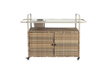 Outdoor Barwagen – Buitentrolley – Servierwagen – Tuinwagen – Bistrowagen – Gepoedercoat Staal – 360° Draaibare Wielen - QUORE