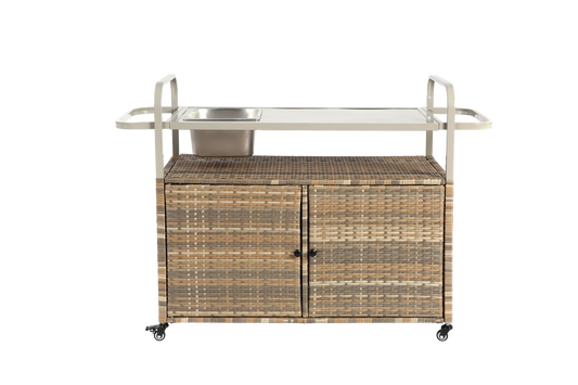 Outdoor Barwagen – Buitentrolley – Servierwagen – Tuinwagen – Bistrowagen – Gepoedercoat Staal – 360° Draaibare Wielen - QUORE