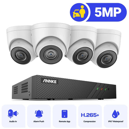 Beveiligingscamera Systeem – CCTV Camera Set – IP Beveiliging – Camerabewaking – Video Bewaking – 8 Kanaals PoE NVR – 5MP Full HD Beelden – Weerbestendig Met Audio
